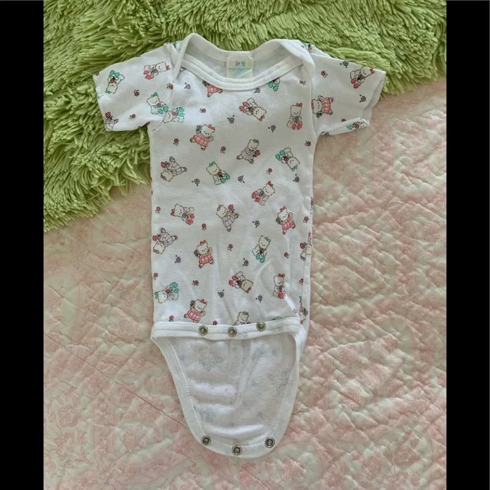 VTG Miniwear Sleeping Gown Sack 1 Piece Hat  Bears 3 PC Set Pajama White Newborn